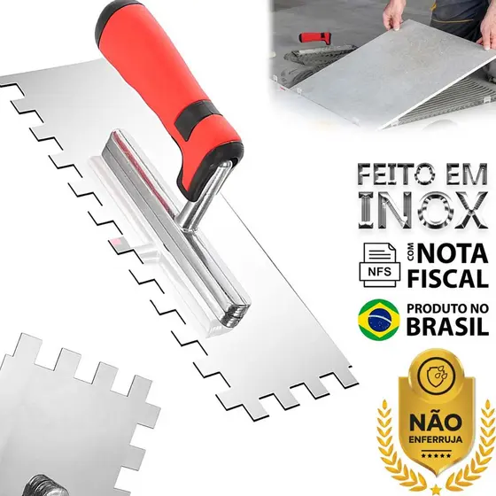 Desempenadeira Dentada Dente Grosso 12mm Forte Soldada Sem Parafuso Aço Cabo Ergonômico Premium + Nfe