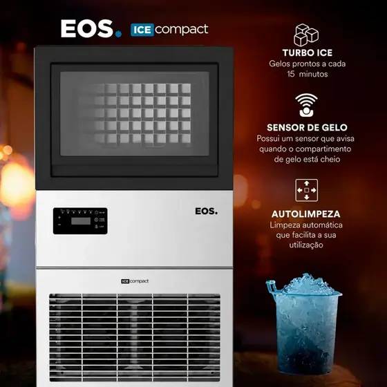 Máquina De Gelo 45kg Inox Emg45i 220v Cubos Compact - EOS TURBO GELO, SENSOR DE GELO, AUTOLIMPEZA