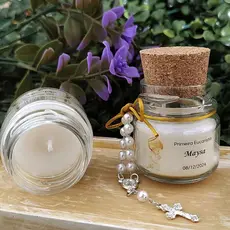 25 Kit de Crisma - Velas Perfumadas em Pote de Vidro com Tampa de Rolha - Mini Terço