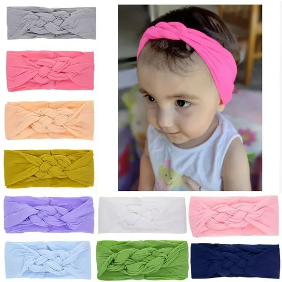 Turbante Trançado na Meia de Seda Bebê Menina Infantil Newborn Colorido  Faixa Confortável