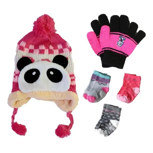 Kit Inverno Bebê Infantil Touca Gorro + Luva + 3 Pares Meias