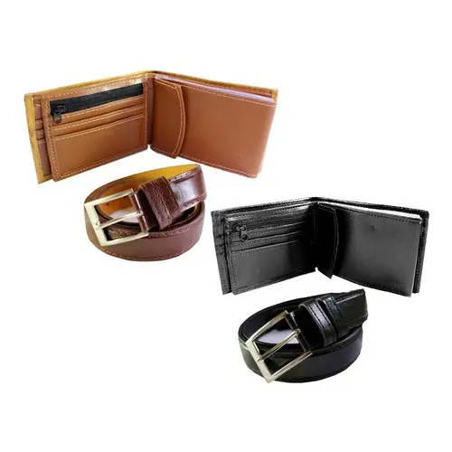 kit 2 cintos + 2 carteiras de couro masculino top + brinde