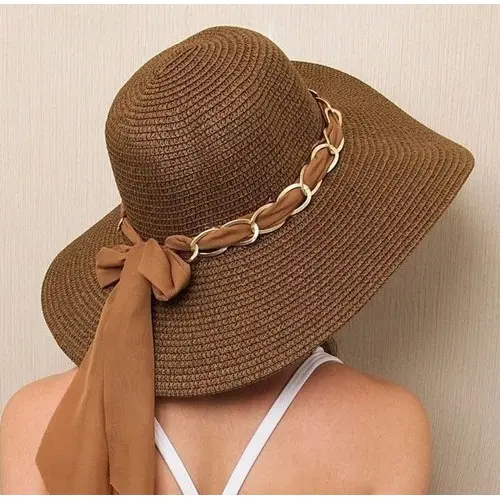 Chapéu De Praia Feminino Palha Floppy Aba Longa Moda Verão