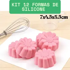 Kit 12 Formas De Silicone 7x4.5x3.5cm Multicolorida Formato de Flor Rosa Azul Vermelho Maleável universal