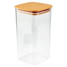 Pote Hermético Quadrado Plástico 1,2 Litros 10 x 10 x 19 cm Tampa de Madeira CK4875 - Clink