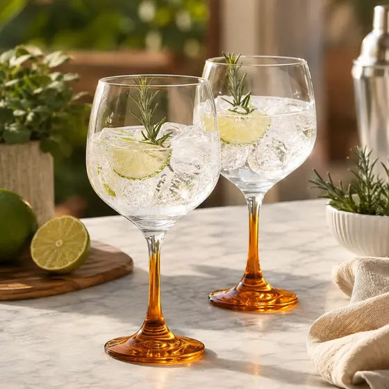 Taça de Vidro para Gin Tônica 690ml, Taça de Gin de Vidro Drinks Haste Laranja