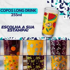Jogo 6 Copos Long Drink Ruvolo Red Fruits 255Ml Vidro Multiuso Varias Estampas Água Suco e Drinks