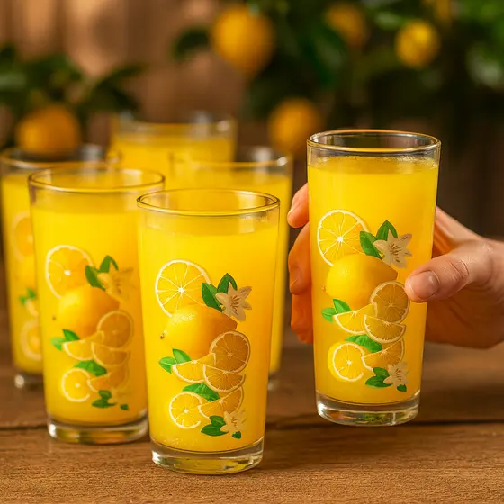 Jogo De 6 Copos Long Drink de Vidro Multiuso Estampa Limão Siciliano 225ml - Ruvolo
