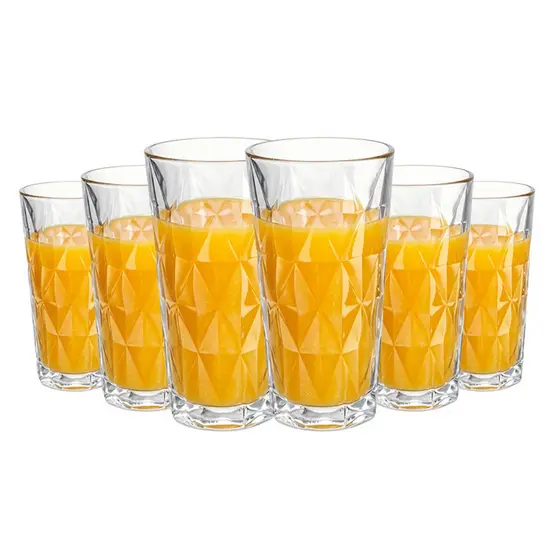 Jogo 6 Copos Vidro Long Drink Diamond 220ml Vidro Resistente Suco, Kit 6 Copos de Vidro – Ruvolo