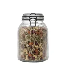 Pote Hermético Vidro Canelado Trava Aço Preto 2000ml, Porta Mantimentos Hermético - Ruvolo