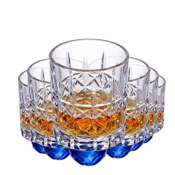 Copo Base Bolinha Azul, Jogo de Copos de Vidro Resistente Whisky 280ml, 6 pçs – Ruvolo