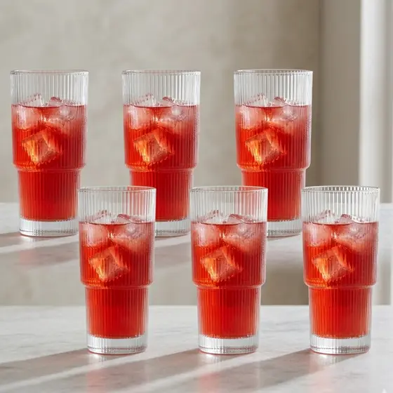 Copo Canelado de Vidro 290ml, Jogo de Copos de Vidro Resistente Canelado 6pcs – Ruvolo