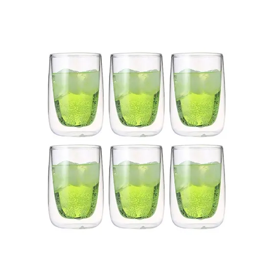 Copo Parede Dupla de Vidro 240ml, Jogo Copo de Vidro Parede Dupla 6pcs – Ruvolo