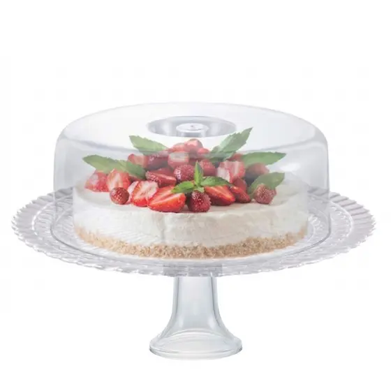 Boleira de Vidro Com Pé e Tampa Acrílica Gourmet Suporte Para Bolo Doces e Sobremesas - Ruvolo