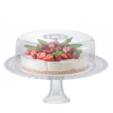Boleira de Vidro Com Pé e Tampa Acrílica Gourmet Suporte Para Bolo Doces e Sobremesas - Ruvolo