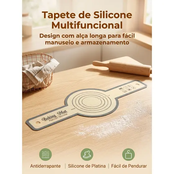 Tapete Silicone Platin Antiaderente para Massa e Assados, Com Alça para Pendurar e Transportar Fácil