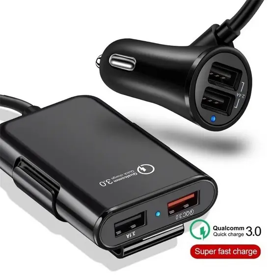 Carregador Celular Veicular 4 Portas Usb E Extensor 2 Portas