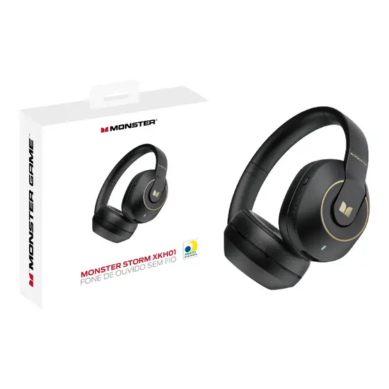 Fone de ouvido Monster XKH01 Dobrável Sem Fio Bluetooth 5.3 Gamer Preto