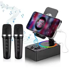 Suporte para Celular com Caixa de Som Bluetooth e 2 Microfones Sem Fio LED Recarregável Tipo C