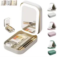 Espelho de Maquiagem Touch Dobrável Recarregável com LED e Organizador Portátil TZ HZH