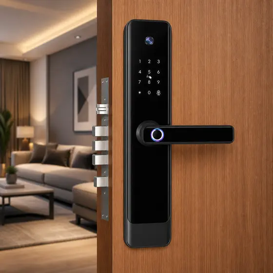 Fechadura Digital Biométrica Wi-Fi Com Câmera HD Tela 4 Pol Senha Cartão Chave Alpha-202