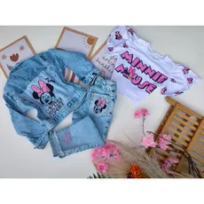 Conjunto Jeans minie , Calça jeans, jaqueta jeans, blusa Moda blogueirinha menina infantil