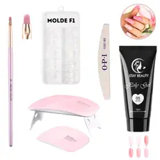 Kit Alongamento Poligel Polygel + Molde F1 + Lixa + Mini Cabine De Unha + Pincel Reto