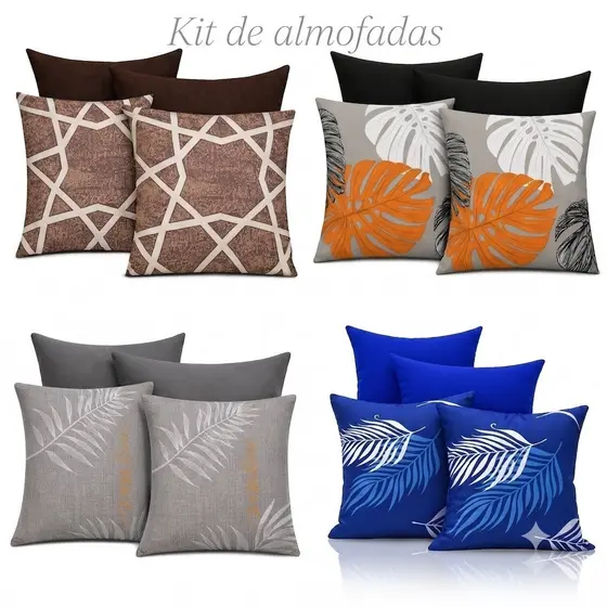Kit 04 Capas Almofadas Decorativa Estampadas e Lisas com Zíper