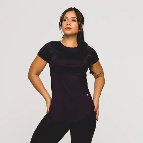 Blusa Fitness Feminina Microfibra Academia Preta Toque Gelad