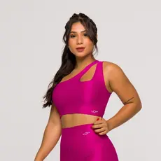 Top Feminino Rosa Fúcsia Fitness Poliamida Academia Ombro Só