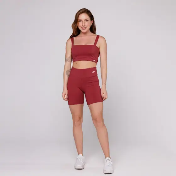 Conjunto Fitness Feminino Top Decote Quadrado e Short Básico Poliamida Academia Coleção Pace Up