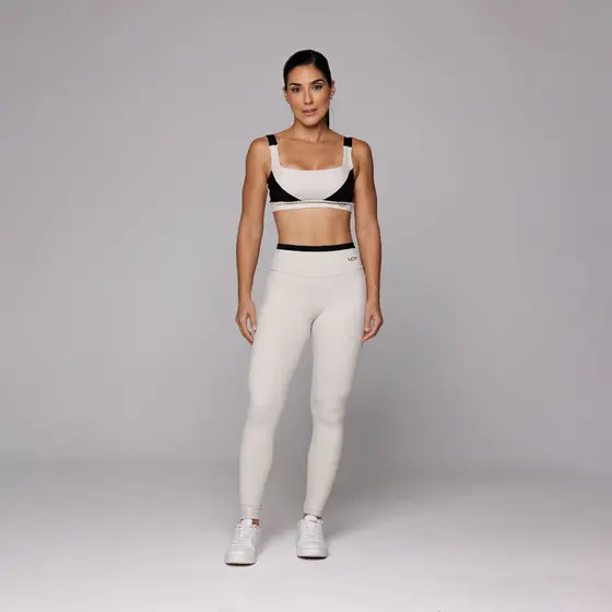 Conjunto Academia Fitness Feminino Top Recorte e Calça Legging Cós Duplo Detalhe Preto Coleção Duo