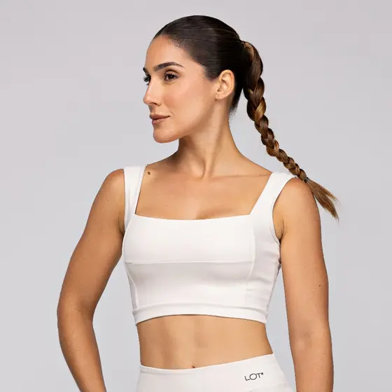 Top Poliamida Feminino Academia Fitness Alta Sustentação Toque Gelado Recorte Quadrado