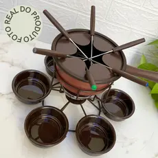 Kit Serviço De Fondue Base Giratoria Viena 16pcs Completo Queijo Chocolate