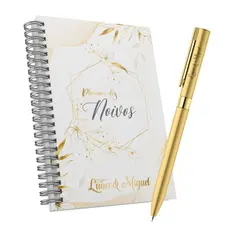 Kit Planner Dos noivos de noiva e Caneta Dourada com nomes