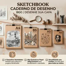 Caderno de DESENHO Profissional Sketchbook Papel Espesso 180g Desenhe sua CAPA