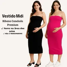 Vestido Gestante Tomara Q Caia Gravida Canelado Longo Grosso 0% Transparência