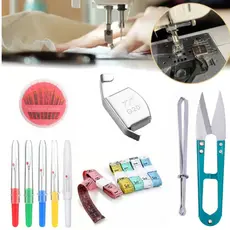 kit costura, kit agulha de mão, Abridor de Casa, fita métrica, passa elástico, tesoura de arremate e guia magnética.1