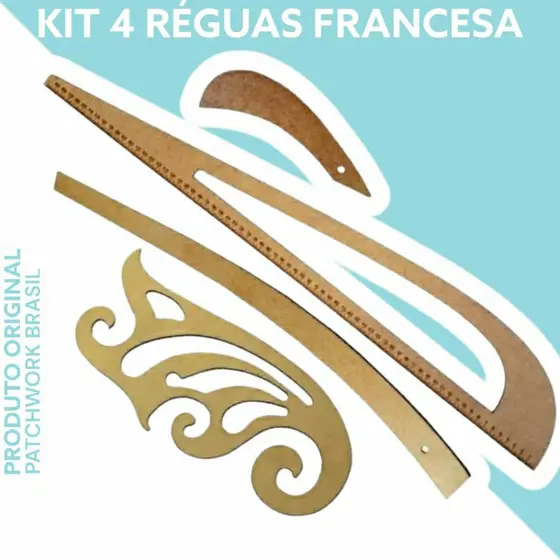 Kit 04 Réguas Corte Costura Curva Francesa  Mdf