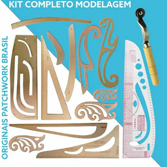Kit 12 réguas francesas modelagem, régua flexível 3 em 1 e uma carretilha