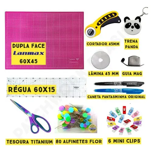 Kit Base De Corte 60x45 Rosa Cortador Regua Tesoura Alfinete