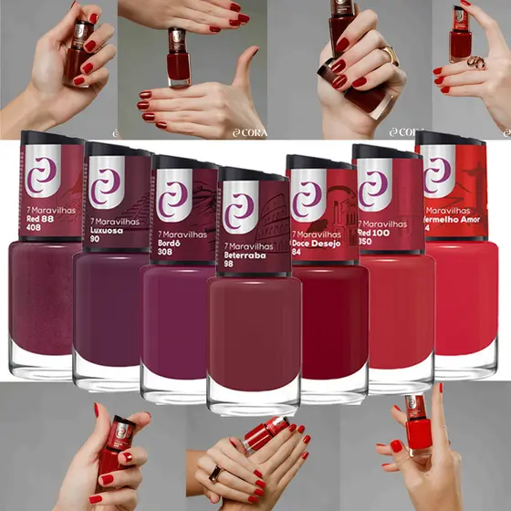 Esmaltes Linha Completa 7 Maravilhas 7 tons de Vermelho Cora