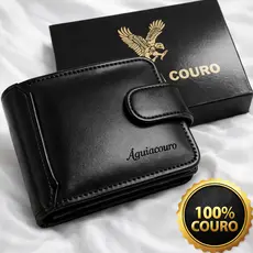 Carteira Masculina Couro Legítimo com Zíper, Porta-Cartões, Documentos e Caixa Presenteável