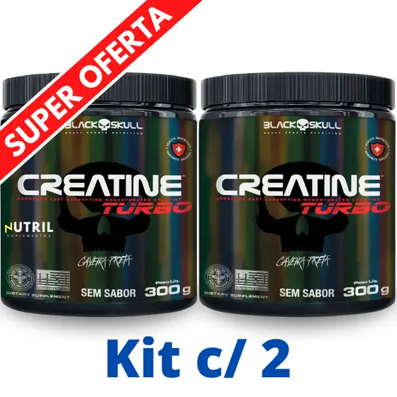 Kit 2X Creatina Monohidratada Creatine Turbo Black Skull 300g - Força Ganho de Massa Muscular