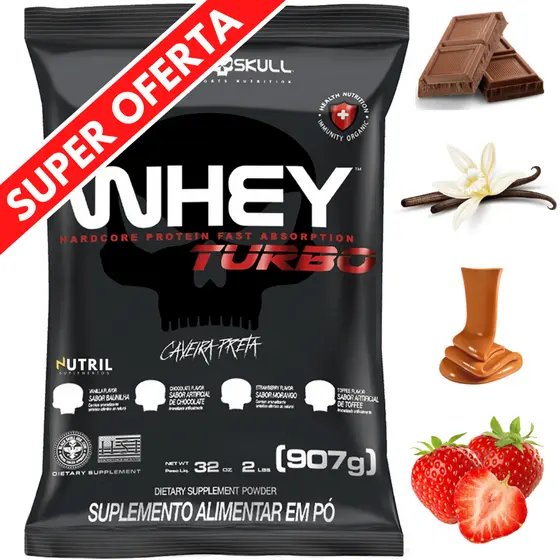 Whey Protein Concentrado TURBO p/ Ganho de Massa Muscular - Black Skull 907G - Refil. Whey Mass Turbo Refil