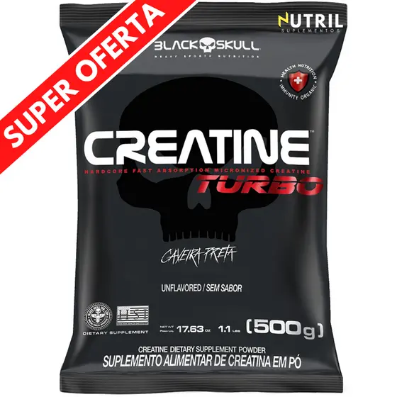 Refil Creatina Turbo Monohidratada Black Skull 500g - Creatine Caveira Preta Refil