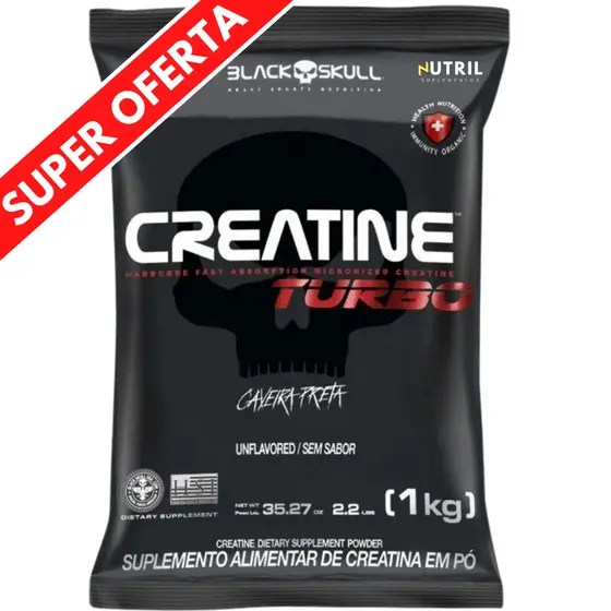 Creatina Turbo Black Skull  1kg - Creatine Monohidratada Turbo Caveira Preta - Refil