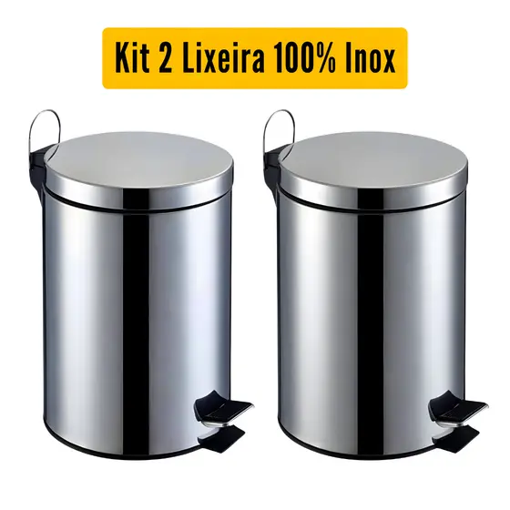 Kit 2 Lixeira Banheiro Cozinha Inox Com Pedal Cesto De lixo Removível 3 Litros