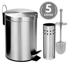 Lixeira Banheiro Inox 5 Litros + Escova Sanitária Inox Ou Itens Avulsos