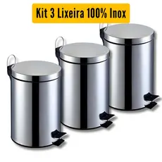 Kit 3 Lixeira Banheiro Cozinha Inox Com Pedal Cesto De lixo Removível 3 Litros